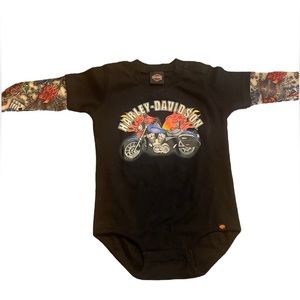 Harley Davidson Toddler Onesie with Tattoo Sleeves | Size 24 Months